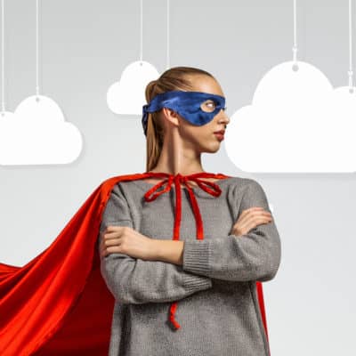 Mom wearing superhero cape