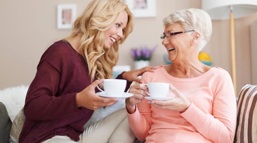 mother-in-law laughing with daughter-in-law