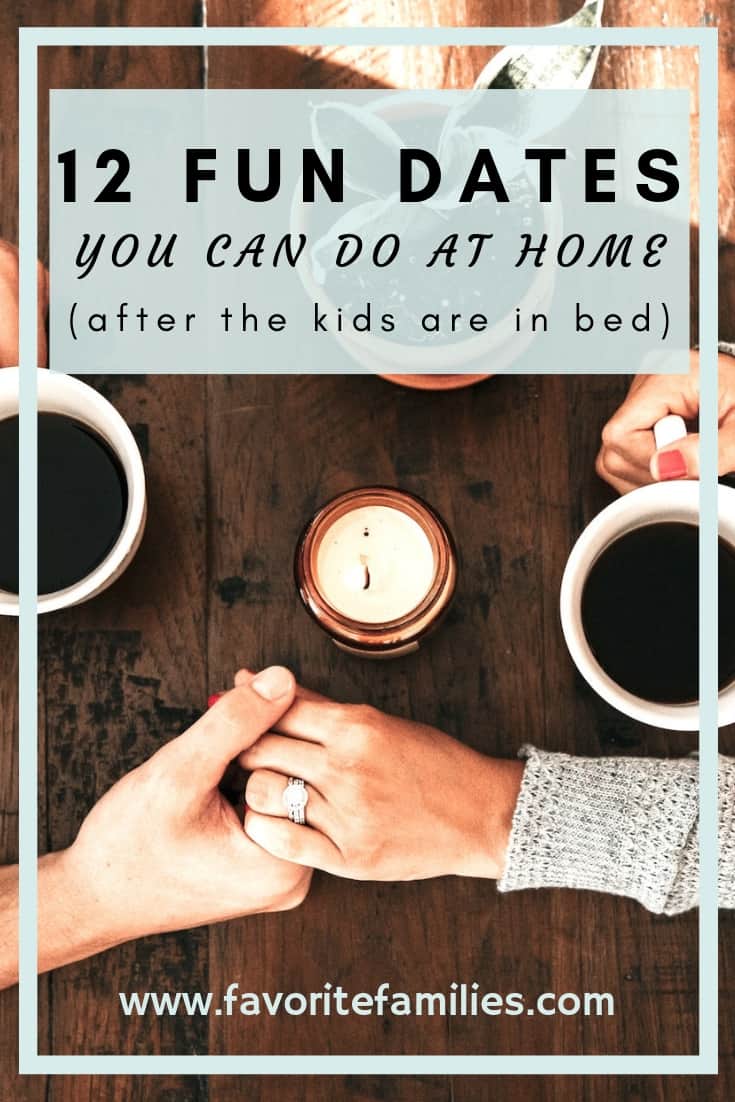 married couple holding hands text overlay 12 fun dates you can do at home after the kids are in bed