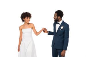 African American couple smiling at each other